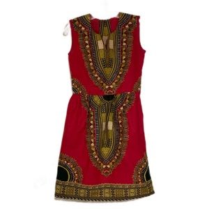 African Red/Gold Dashiki Print SZ XS Pullover Dress | NWOT